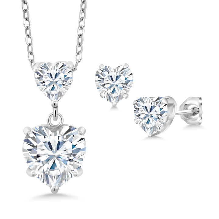 White Moissanite - April_Pendant Earrings Set in 925 Sterling Silver