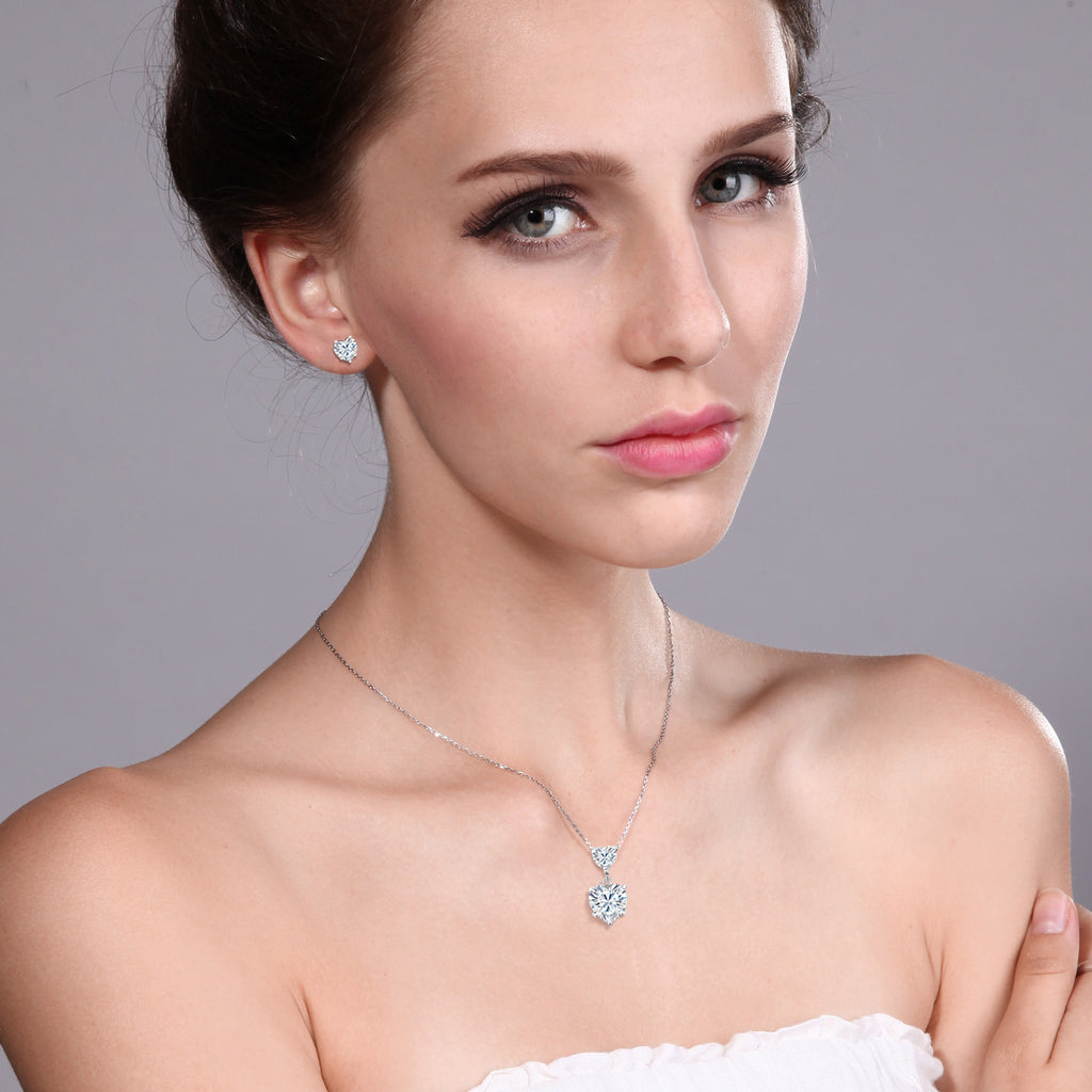 White Moissanite - April_Pendant Earrings Set in 925 Sterling Silver