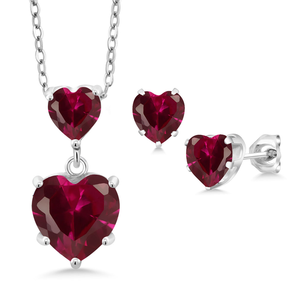 Created Ruby - July_Pendant Earrings Set in 925 Sterling Silver