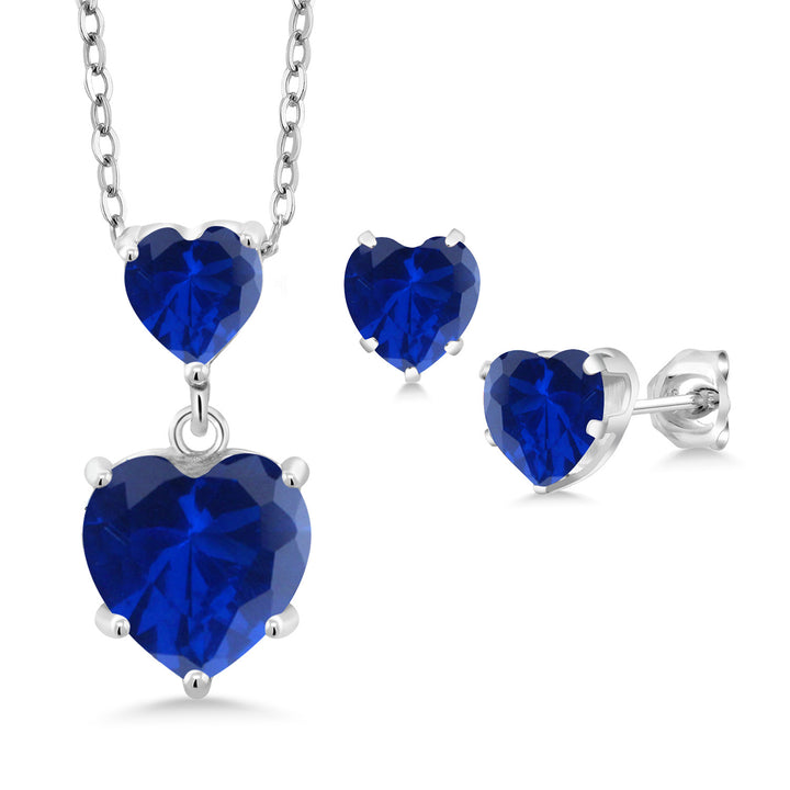 Blue Created Sapphire - September_Pendant Earrings Set in 925 Sterling Silver