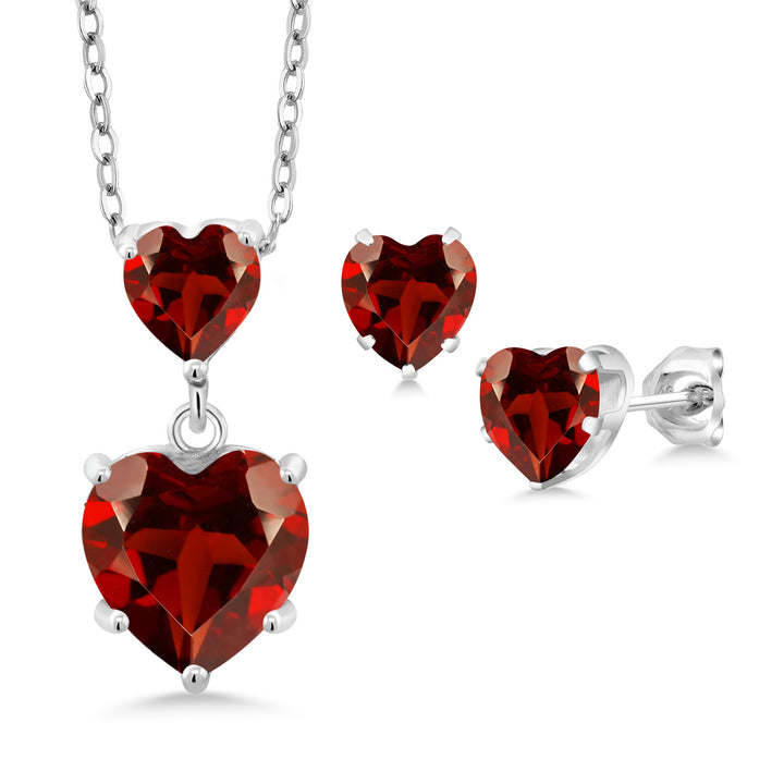 Garnet - January_Pendant Earrings Set in 925 Sterling Silver