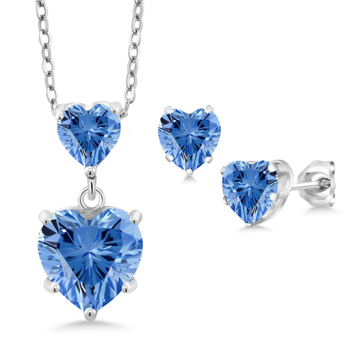Fancy Blue Zirconia_Pendant Earrings Set in 925 Sterling Silver