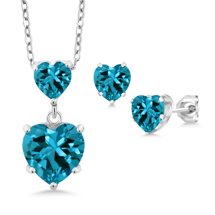London Blue Topaz - November_Pendant Earrings Set in 925 Sterling Silver