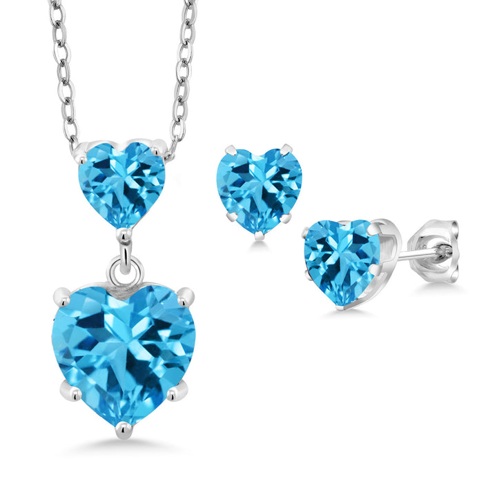 Swiss Blue Topaz - November_Pendant Earrings Set in 925 Sterling Silver