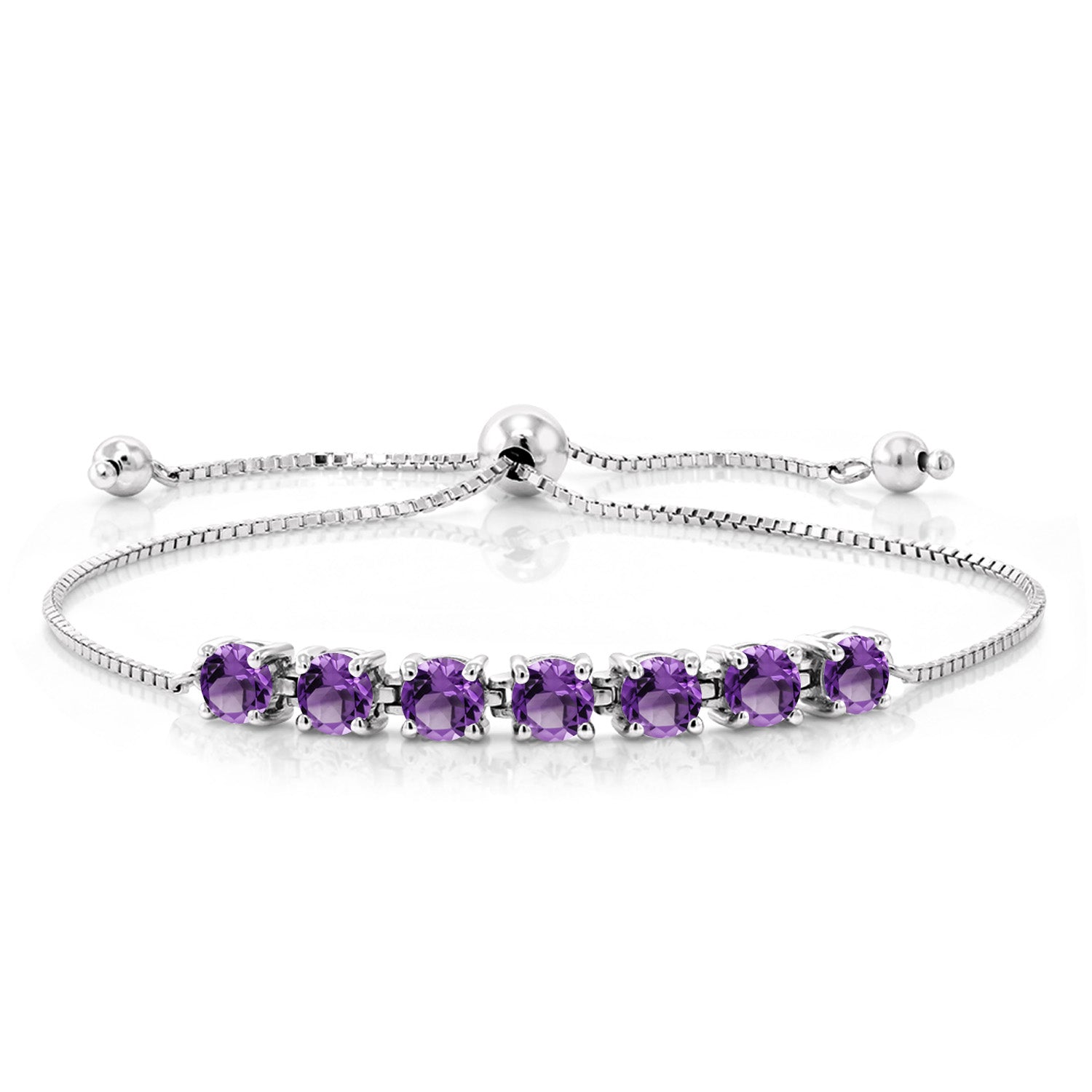 925 Sterling Silver Purple Amethyst Tennis Bracelet For Women (2.31 Cttw, Round 4.5MM, Gemstone Birthstone, Fully Adjustable Up to 9 Inch)