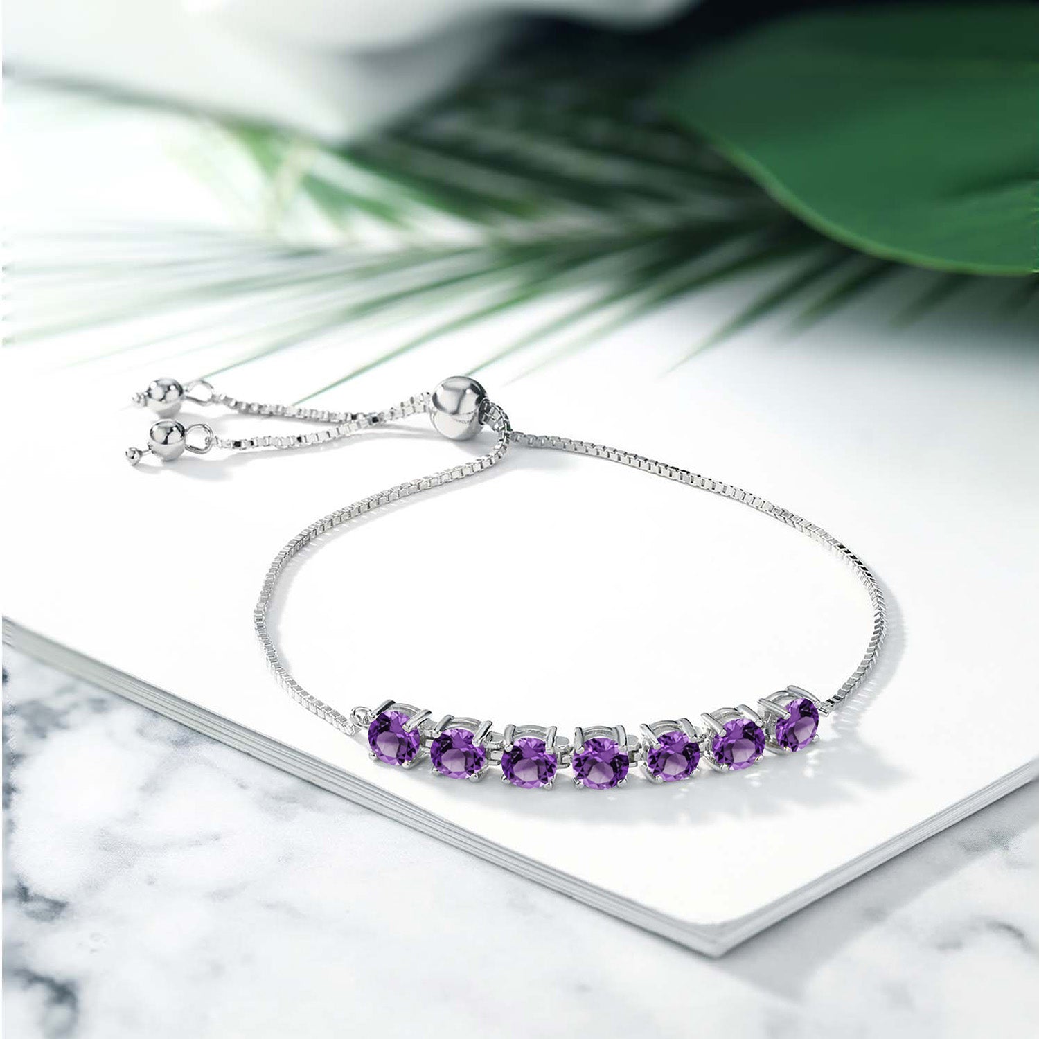 925 Sterling Silver Purple Amethyst Tennis Bracelet For Women (2.31 Cttw, Round 4.5MM, Gemstone Birthstone, Fully Adjustable Up to 9 Inch)