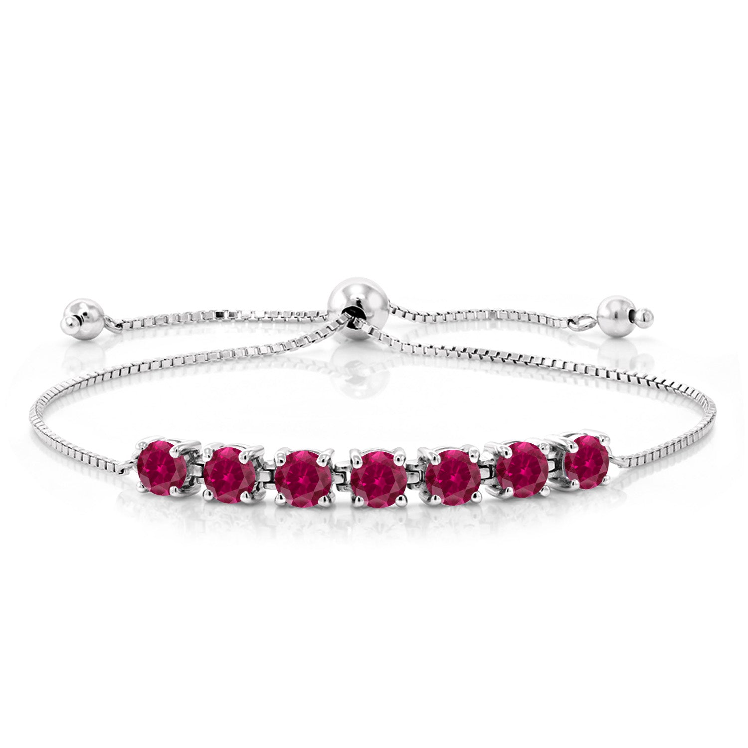 2.80 Cttw Red Created Ruby Tennis Bracelet For Women In 925 Sterling Silver | Round Cut 4.5MM | Fully Adjustable Up to 9 Inch