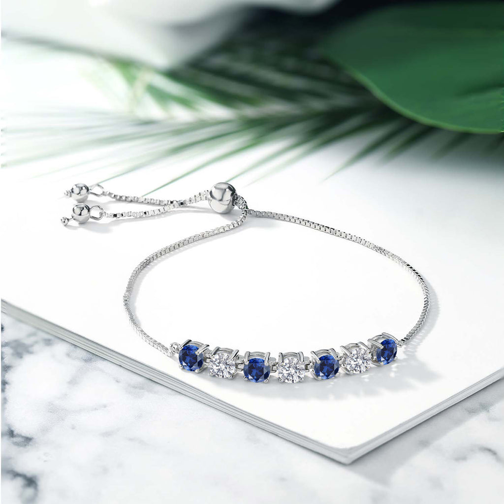 Blue Created Sapphire - September_Bracelet in 925 Sterling Silver