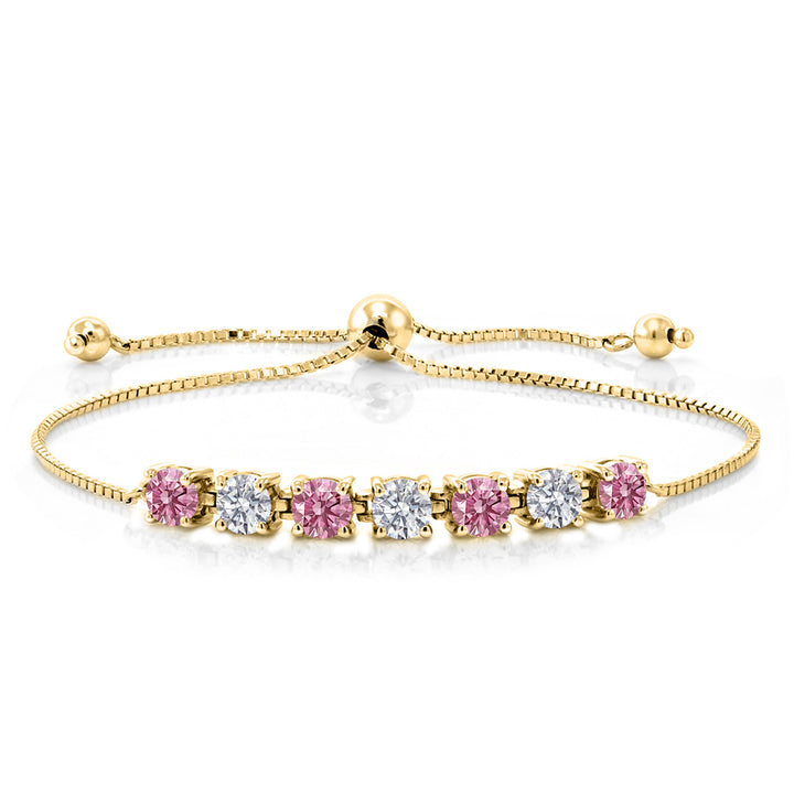 Pink Lab Grown Diamond - April_Bracelet in 925 Yellow Gold Plated Silver