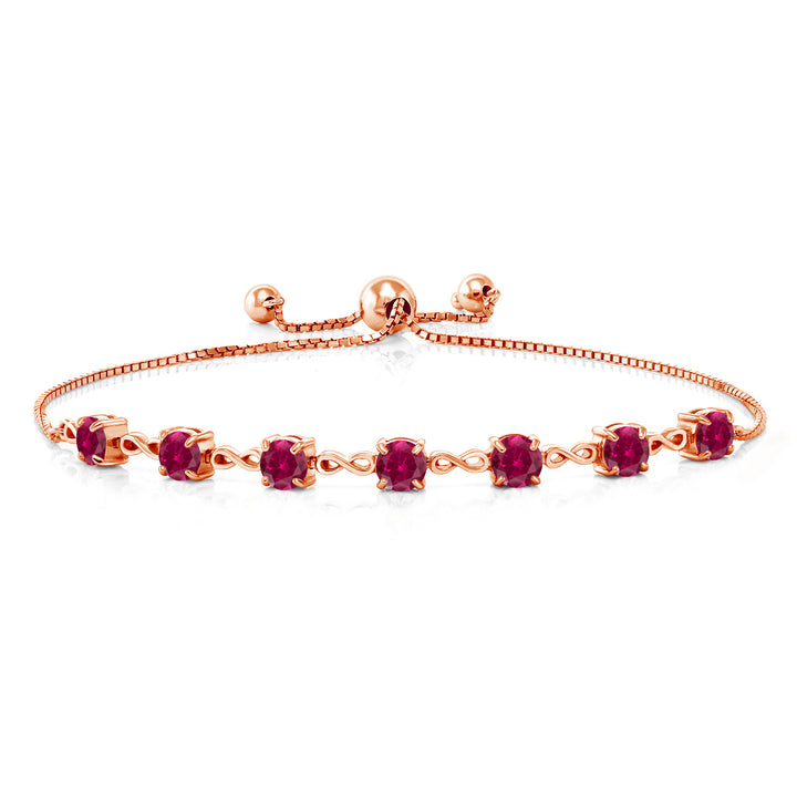 18K Rose Gold Plated Silver Red Created Ruby Infinity Tennis Bracelet For Women (2.80 Cttw, Gemstone July Birthstone, Round 4.5MM, Fully Adjustable Up to 9 Inch)