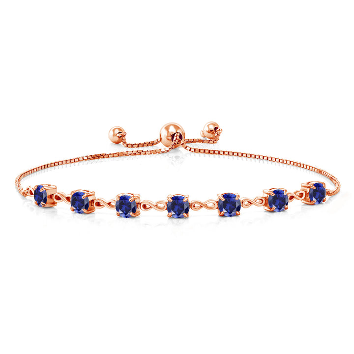 Blue Created Sapphire - September_925 Rose Gold Plated Silver_Bracelet in 925 Rose Gold Plated Silver