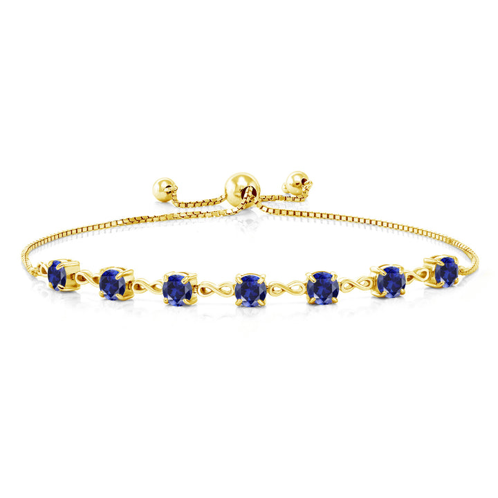 Blue Created Sapphire - September_925 Yellow Gold Plated Silver_Bracelet in 925 Yellow Gold Plated Silver