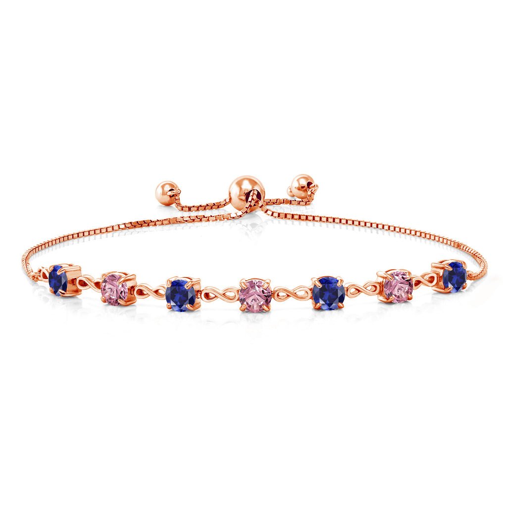 Blue Created Sapphire - September_925 Rose Gold Plated Silver_Bracelet in 925 Rose Gold Plated Silver