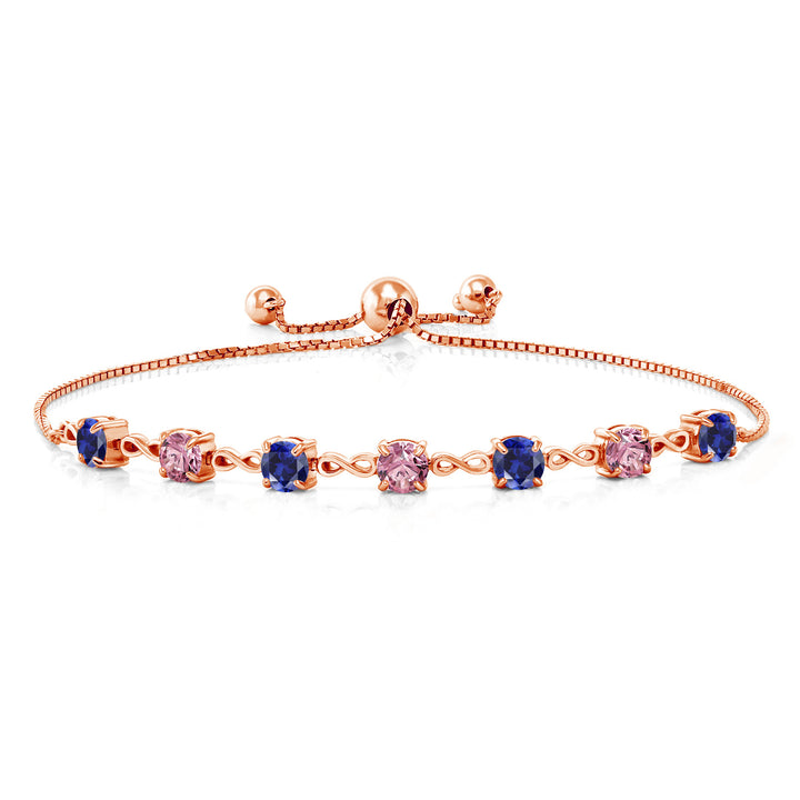 Blue Created Sapphire - September_925 Rose Gold Plated Silver_Bracelet in 925 Rose Gold Plated Silver