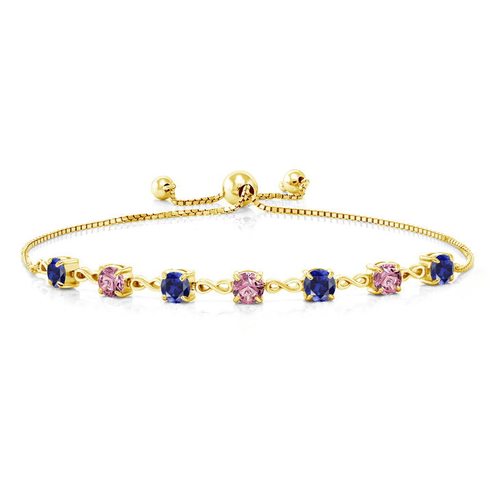 Blue Created Sapphire - September_925 Yellow Gold Plated Silver_Bracelet in 925 Yellow Gold Plated Silver