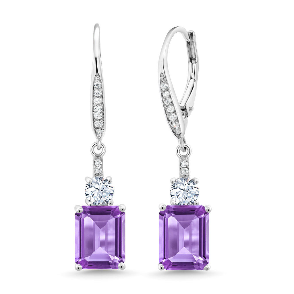 Gem Stone King 4-5 Cttw Drop Dangle Earrings for Women | 925 Sterling Silver | Emerald Cut 9X7MM Gemstone Birthstone | Jewelry Gifts for Mom Her Anniversary Wedding