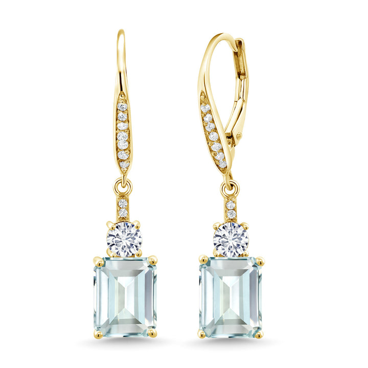 Created Aquamarine - March_Earrings in 925 Yellow Gold Plated Silver