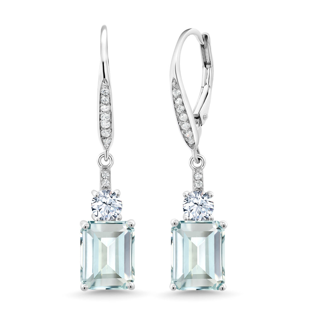 Gem Stone King 4-5 Cttw Drop Dangle Earrings for Women | 925 Sterling Silver | Emerald Cut 9X7MM Gemstone Birthstone | Jewelry Gifts for Mom Her Anniversary Wedding