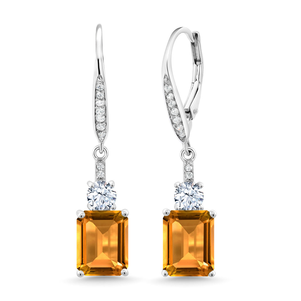 Gem Stone King 4-5 Cttw Drop Dangle Earrings for Women | 925 Sterling Silver | Emerald Cut 9X7MM Gemstone Birthstone | Jewelry Gifts for Mom Her Anniversary Wedding