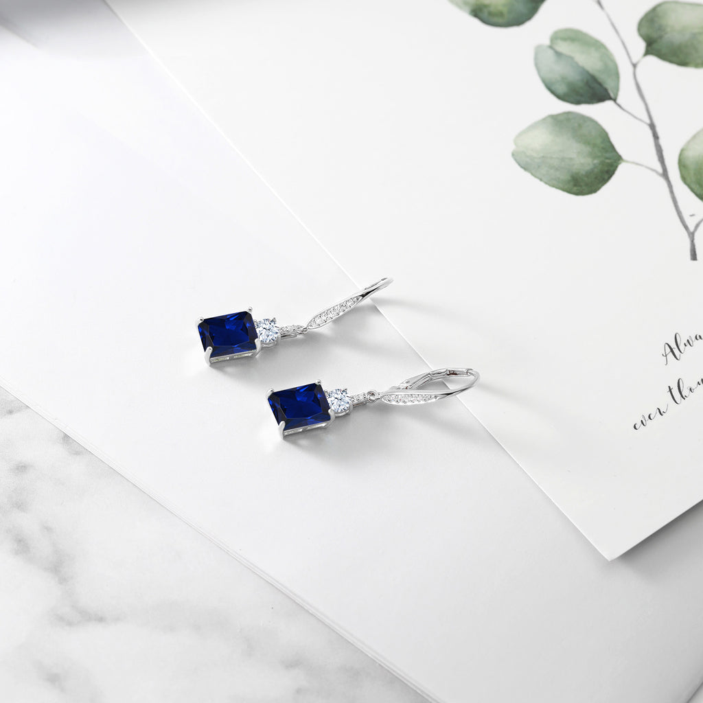 Created Aquamarine - March_Earrings in 925 Sterling Silver