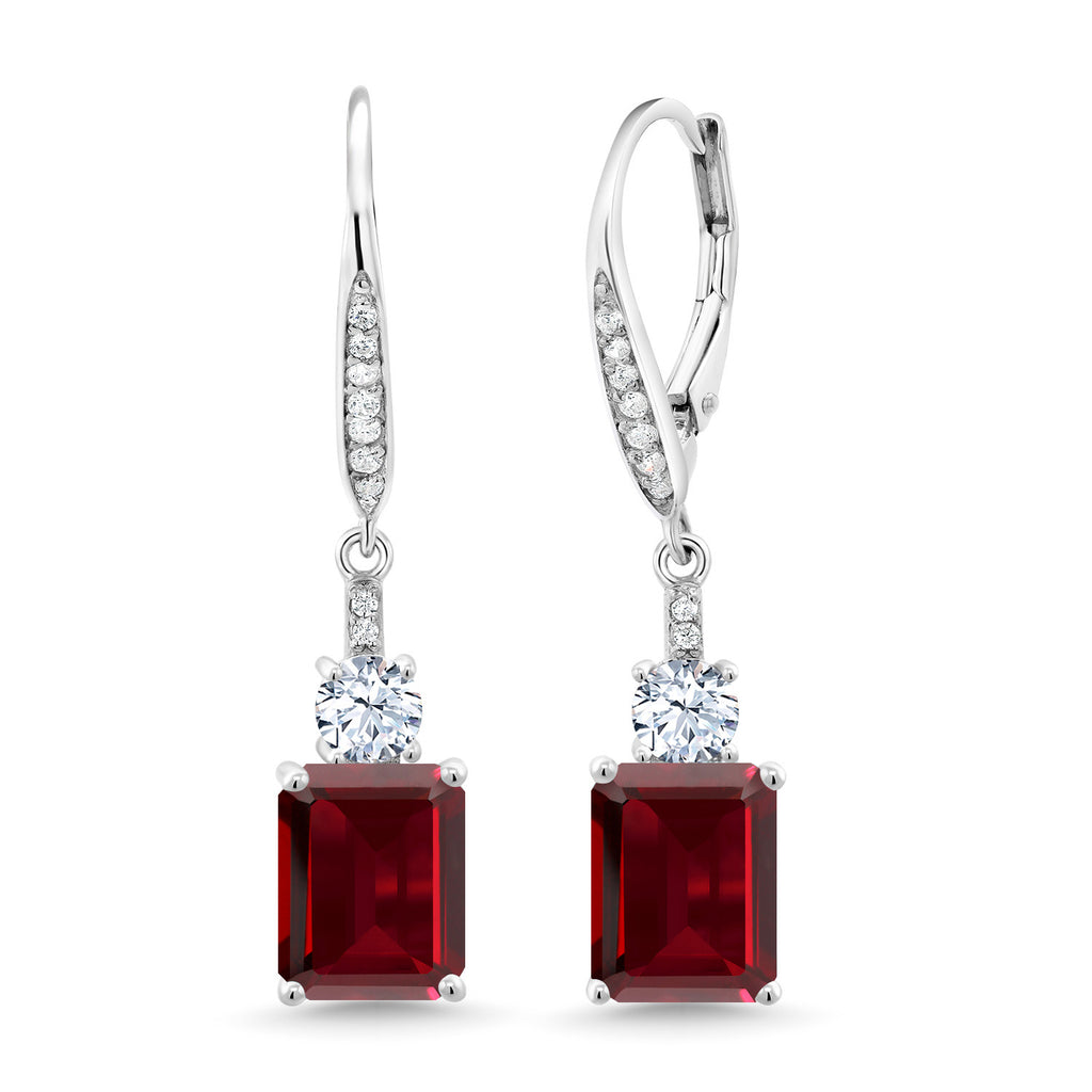 Gem Stone King 4-5 Cttw Drop Dangle Earrings for Women | 925 Sterling Silver | Emerald Cut 9X7MM Gemstone Birthstone | Jewelry Gifts for Mom Her Anniversary Wedding