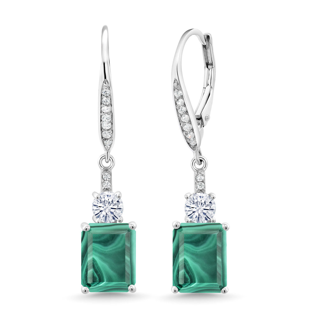 Gem Stone King 4-7 Cttw Dangle Earrings for Women | Gemstone Birthstone and White Moissanite | 925 Sterling Silver | Emerald Cut 9X7MM | Elegant Drop Design | Gift for Her Wife Mom