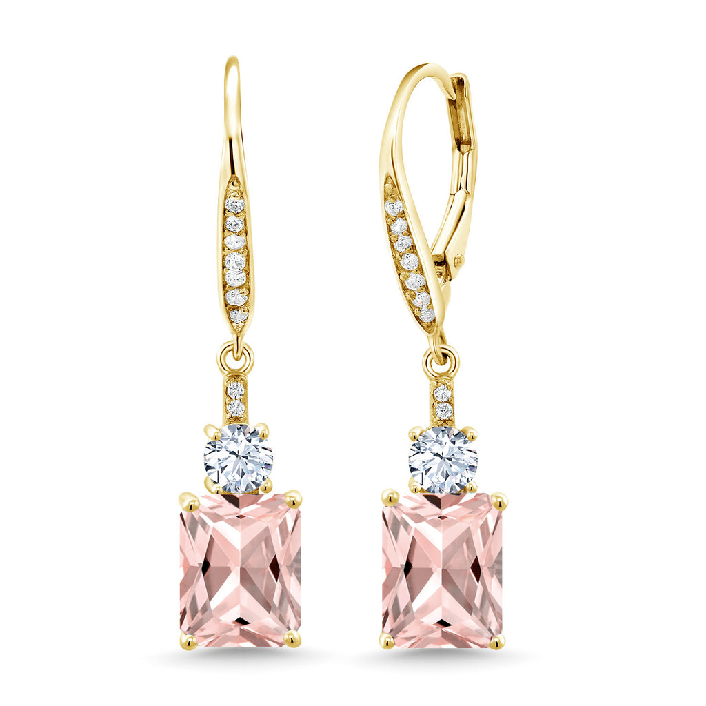 Gem Stone King 4-5 Cttw Leverback Drop Dangle Earrings For Women | 18K Yellow Gold Plated Silver | Emerald Cut 9X7MM Gemstone Birthstone | Fine Jewelry Gifts for Mom Her Anniversary Wedding