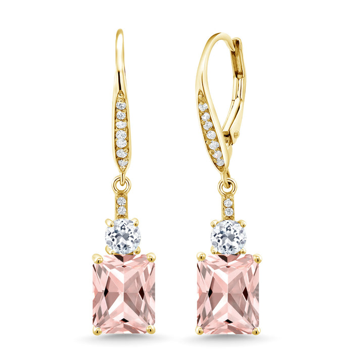 Gem Stone King 4-6 Cttw Leverback Drop Dangle Earrings for Women | Emerald Cut Gemstone Birthstone and White Topaz | 18K Yellow Gold Plated Silver | Gift for Her Wife Mom