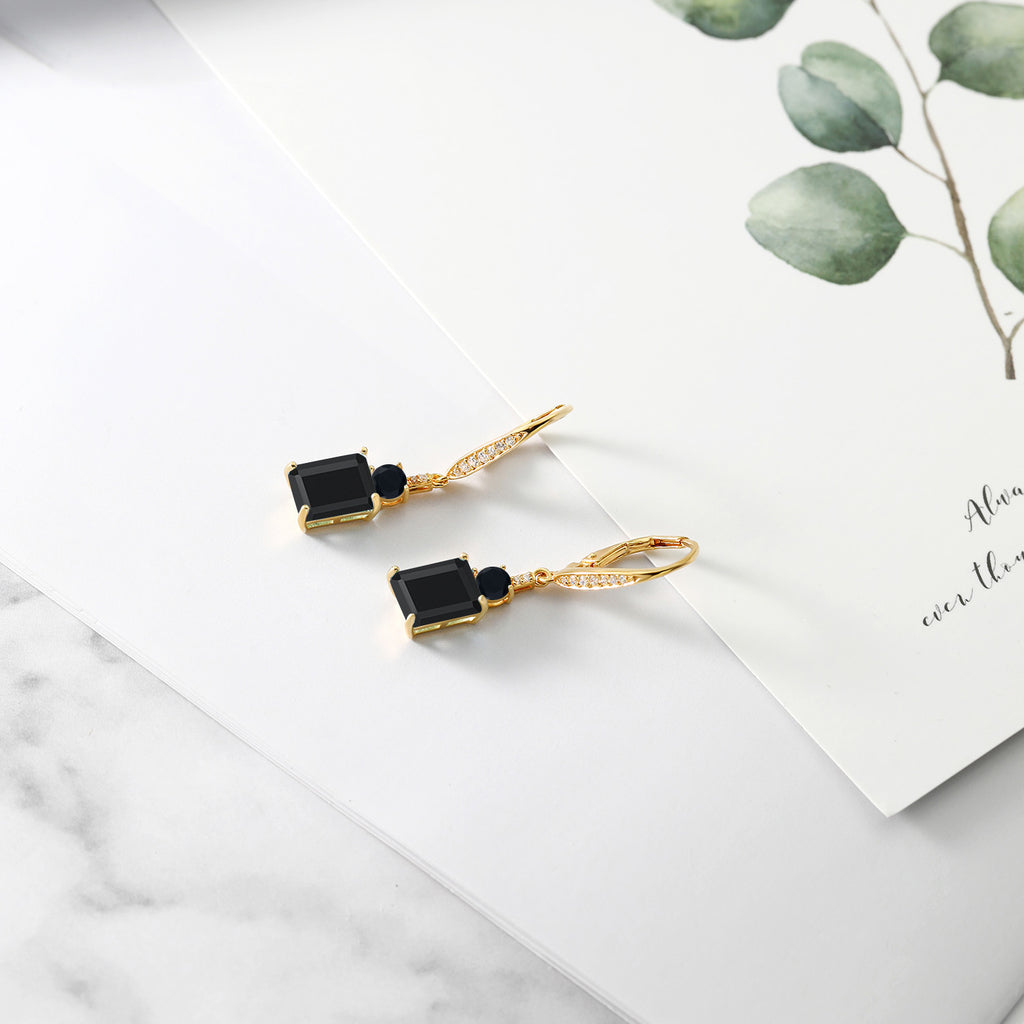 Sky Blue and White_Earrings in 925 Yellow Gold Plated Silver