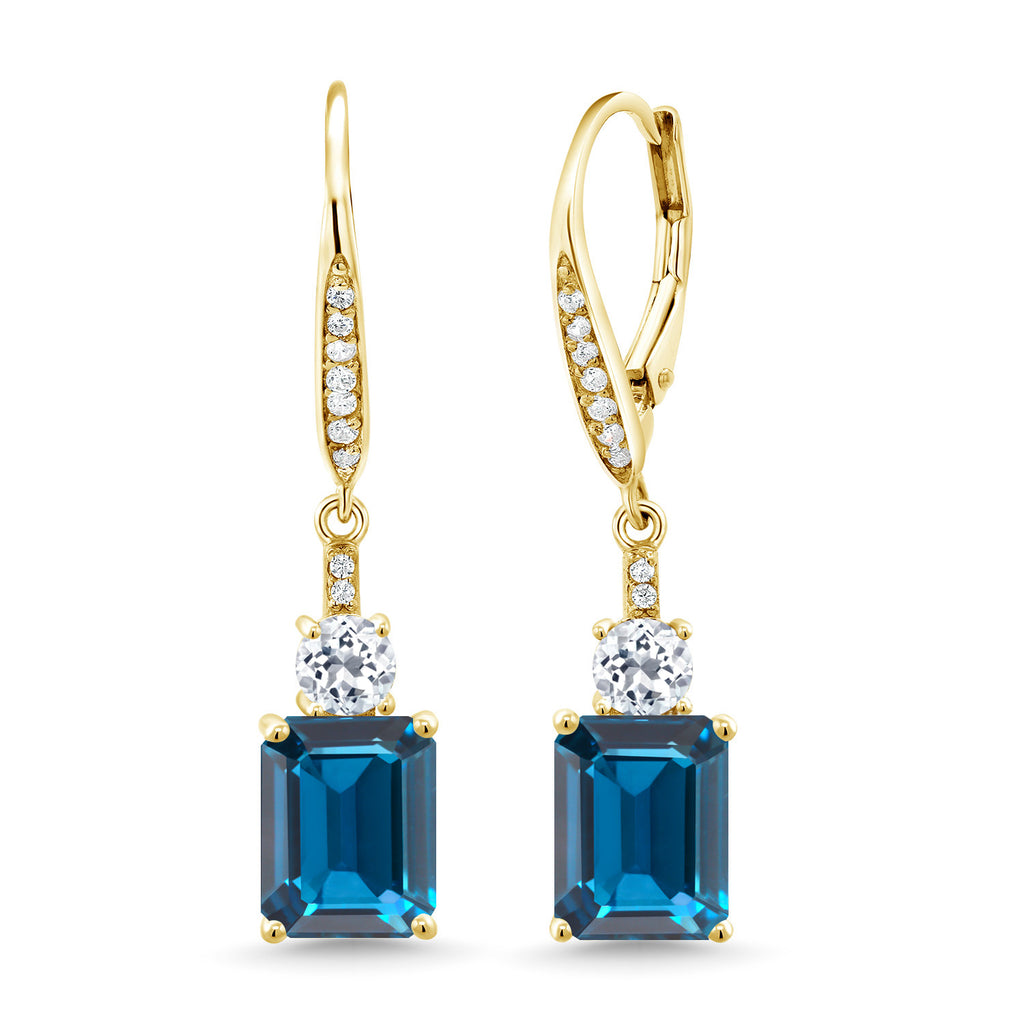 London Blue Topaz_Earrings in 925 Yellow Gold Plated Silver