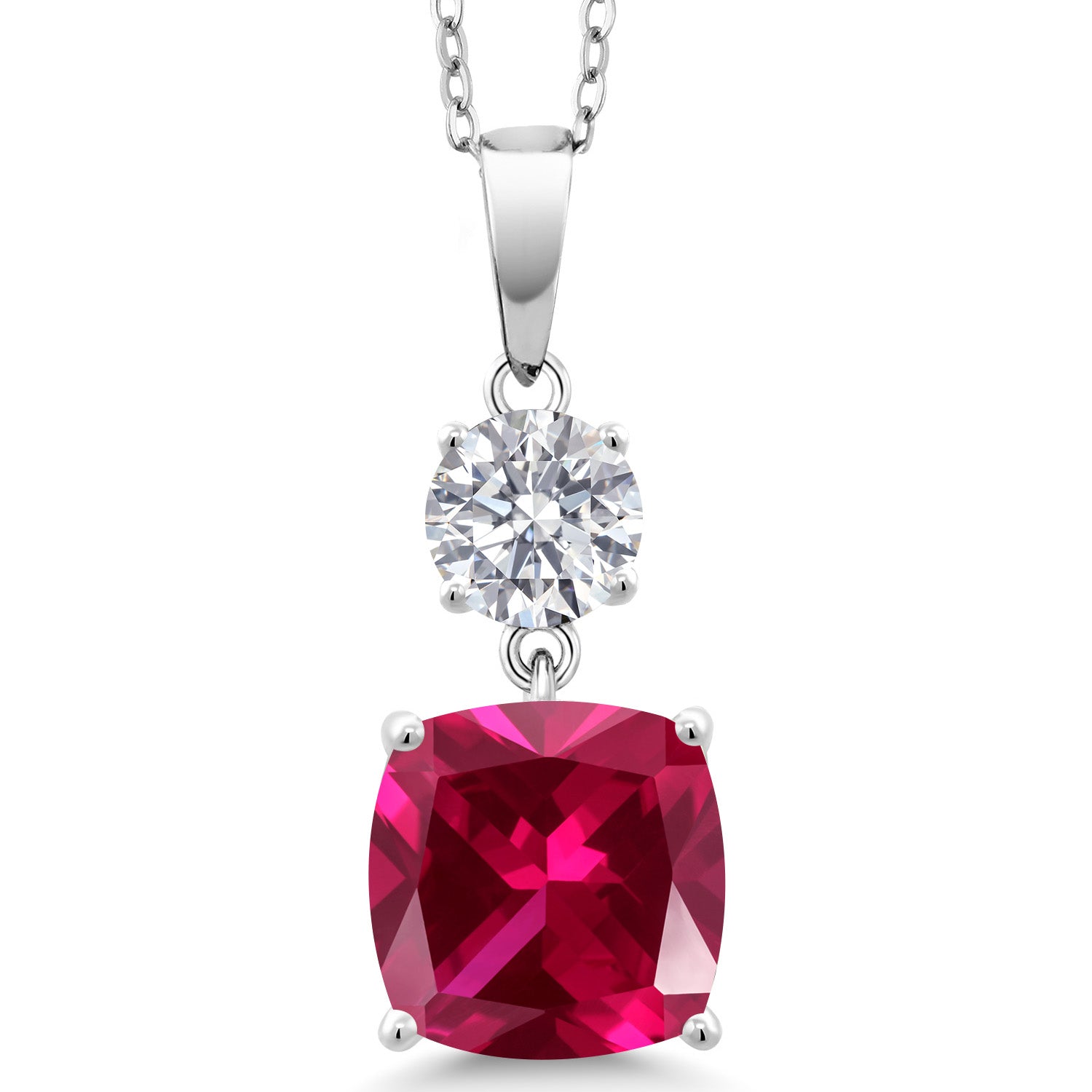 925 Sterling Silver Red Created Ruby and Lab Grown Diamond Pendant for