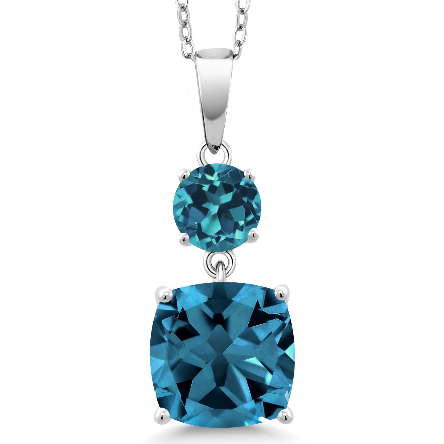 6.30 Cttw London Blue Topaz Pendant Necklace For Women In 925 Sterling Silver | Gemstone November Birthstone | Cushion 10MM | Round 6MM