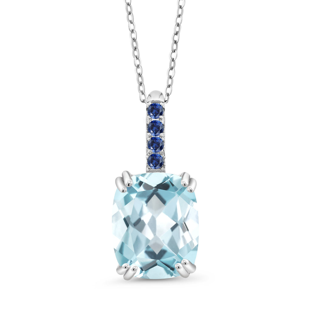 Blue Created Sapphire - September_Pendant in 925 Sterling Silver