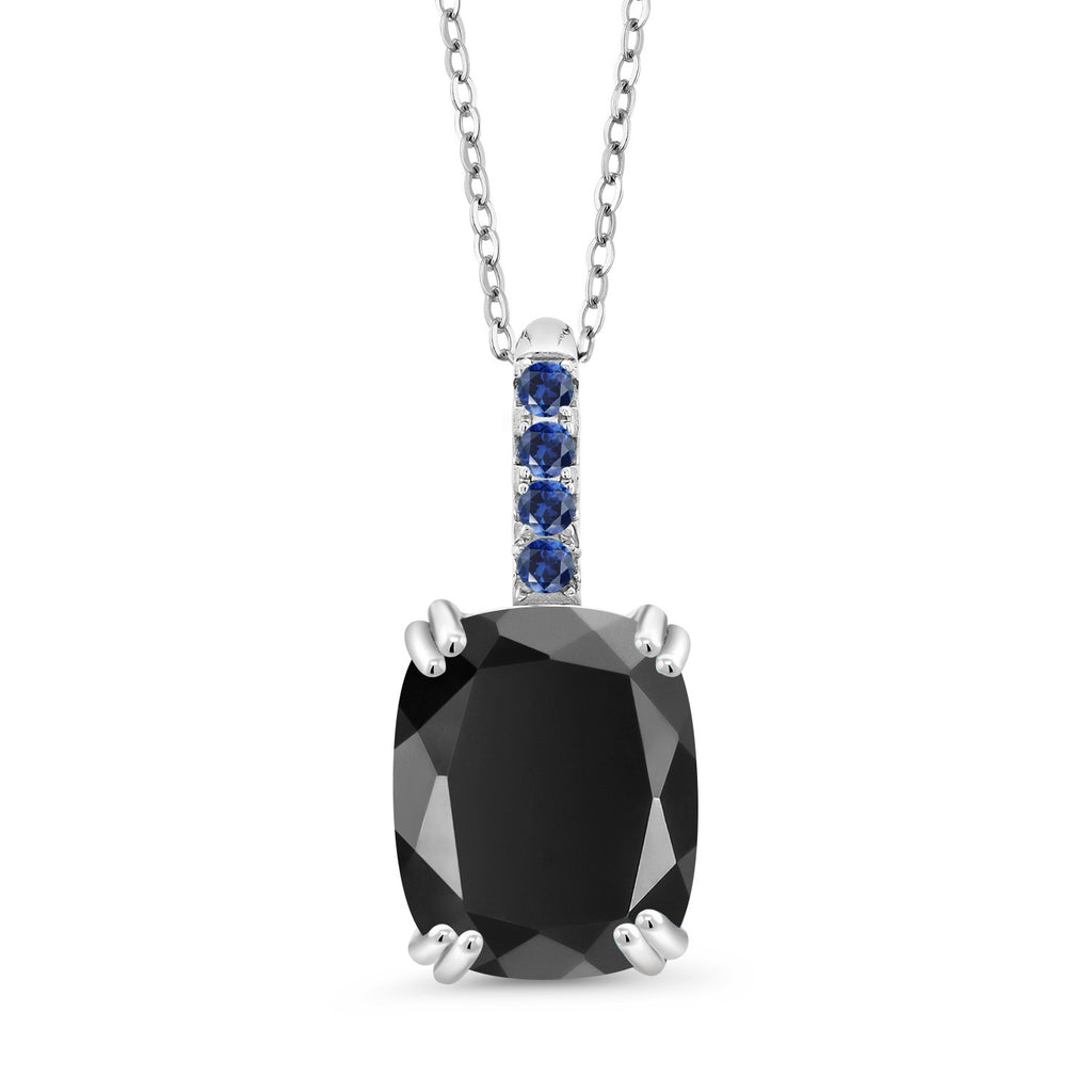 Blue Created Sapphire - September_Pendant in 925 Sterling Silver