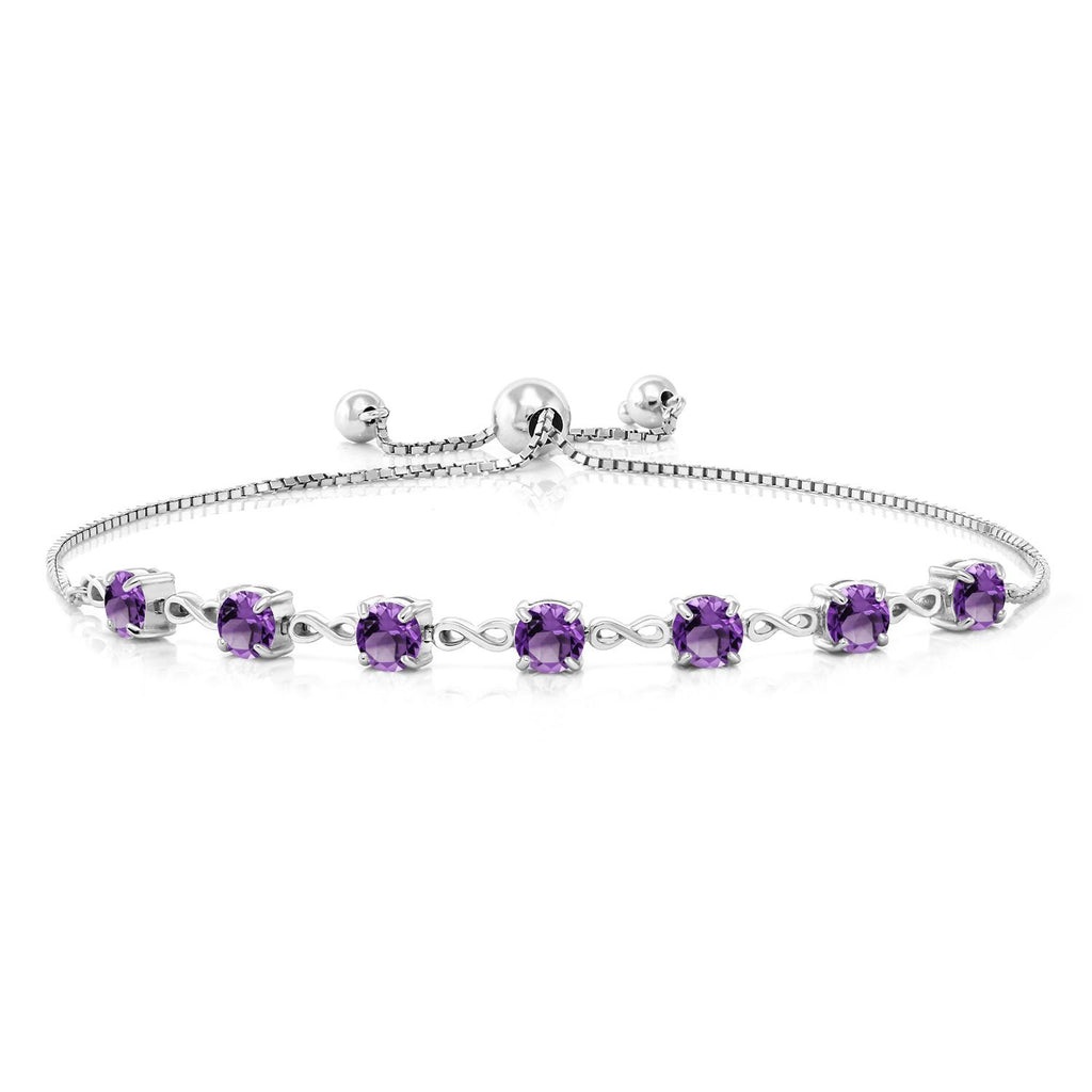 Gem Stone King Infinity Tennis Bracelet for Women | 4.5MM Round Gemstone Birthstone | 925 Sterling Silver | Adjustable Bolo Bracelet For Women | Easy-On Easy-Off | Fine Jewelry for Her Mom Wife