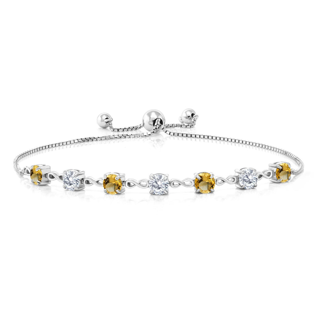 Gem Stone King 4.5MM Round Gemstone Birthstone and White Moissanite Infinity Tennis Bracelet for Women in 925 Sterling Silver | Adjustable Bolo Bracelet For Women | Easy-On Easy-Off