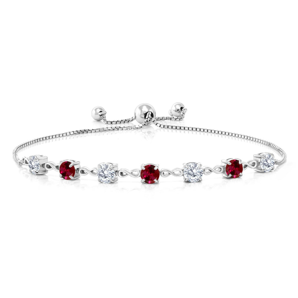Gem Stone King 4.5MM Round Gemstone Birthstone and White Moissanite Infinity Tennis Bracelet for Women | 925 Sterling Silver | Fully Adjustable to 9 Inch | Fine Jewelry for Her Mom Wife