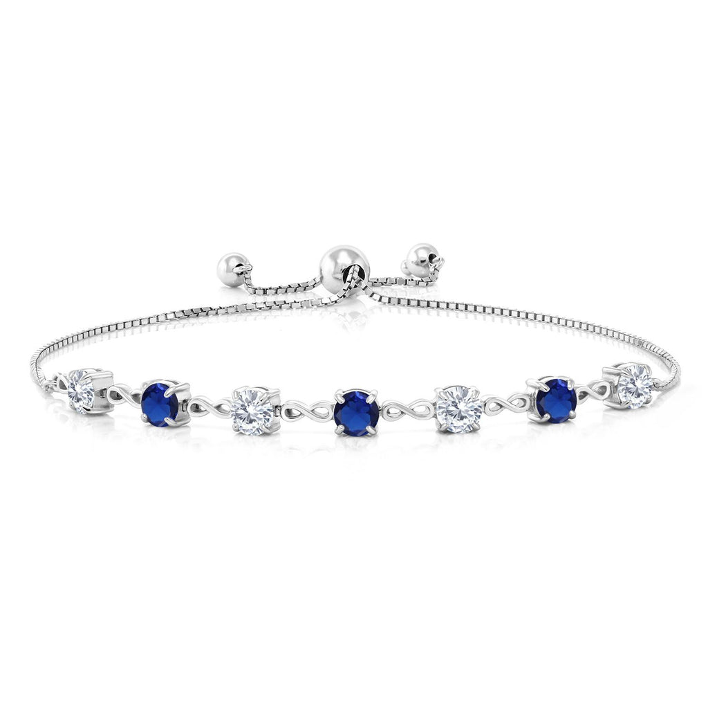 Gem Stone King 4.5MM Round Gemstone Birthstone and White Moissanite Infinity Tennis Bracelet for Women | 925 Sterling Silver | Fully Adjustable to 9 Inch | Fine Jewelry for Her Mom Wife