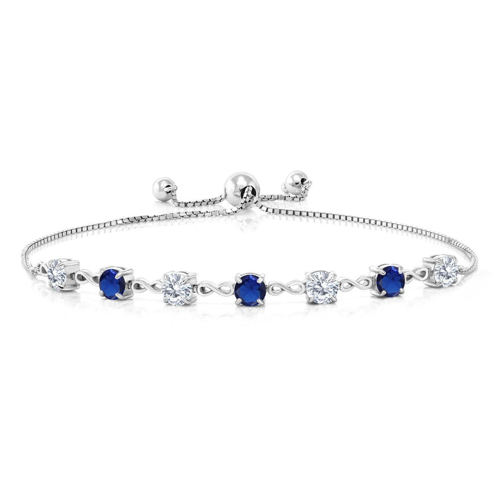 Gem Stone King 4.5MM Round Gemstone Birthstone and White Moissanite Infinity Tennis Bracelet for Women | 925 Sterling Silver | Fully Adjustable to 9 Inch | Fine Jewelry for Her Mom Wife