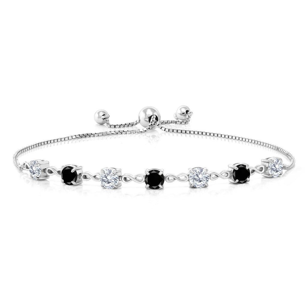 Gem Stone King 4.5MM Round Gemstone Birthstone and White Moissanite Infinity Tennis Bracelet for Women | 925 Sterling Silver | Fully Adjustable to 9 Inch | Fine Jewelry for Her Mom Wife