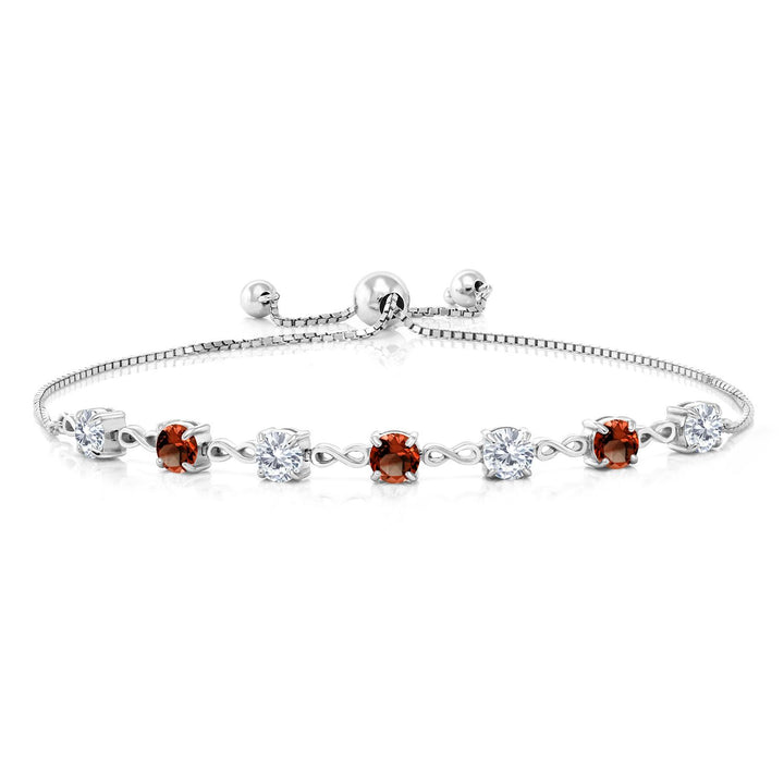 Gem Stone King 4.5MM Round Gemstone Birthstone and White Moissanite Infinity Tennis Bracelet for Women | 925 Sterling Silver | Fully Adjustable to 9 Inch | Fine Jewelry for Her Mom Wife