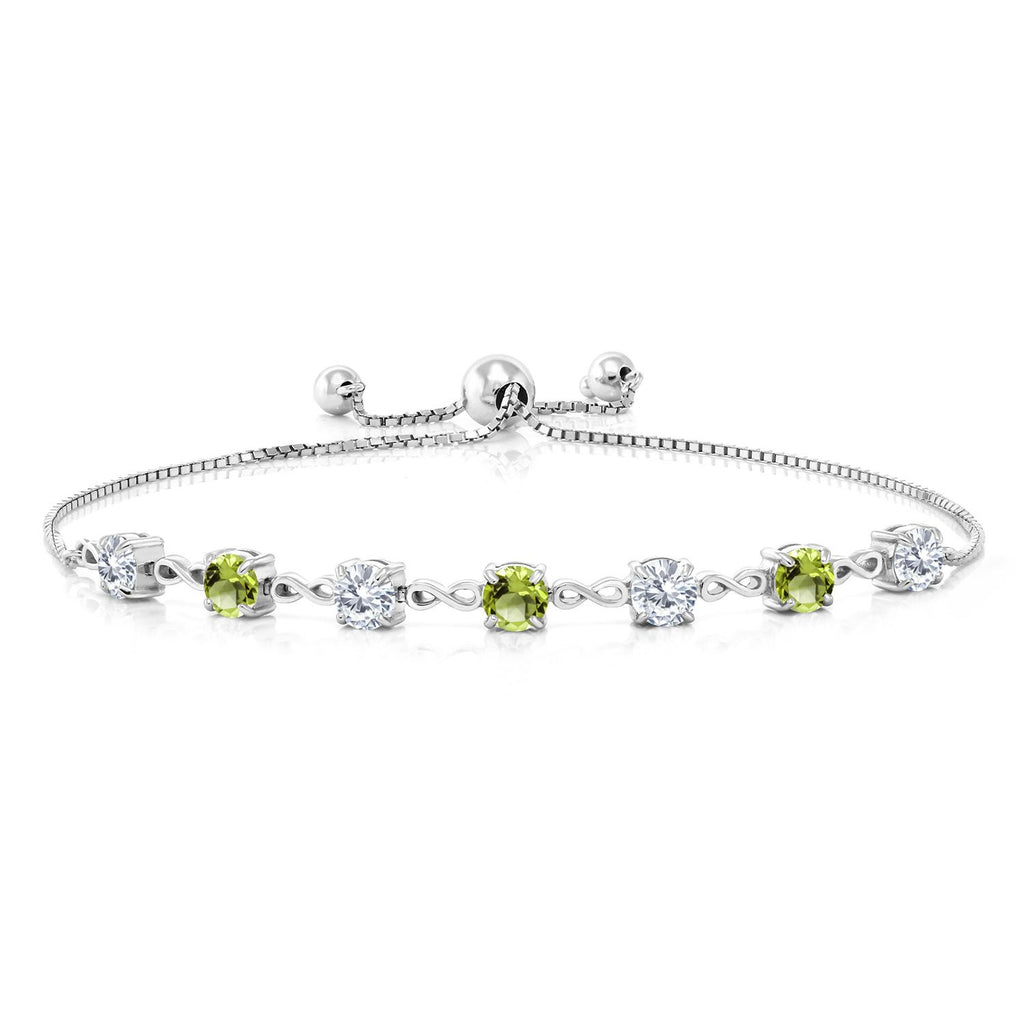 Gem Stone King 4.5MM Round Gemstone Birthstone and White Moissanite Infinity Tennis Bracelet for Women | 925 Sterling Silver | Fully Adjustable to 9 Inch | Fine Jewelry for Her Mom Wife