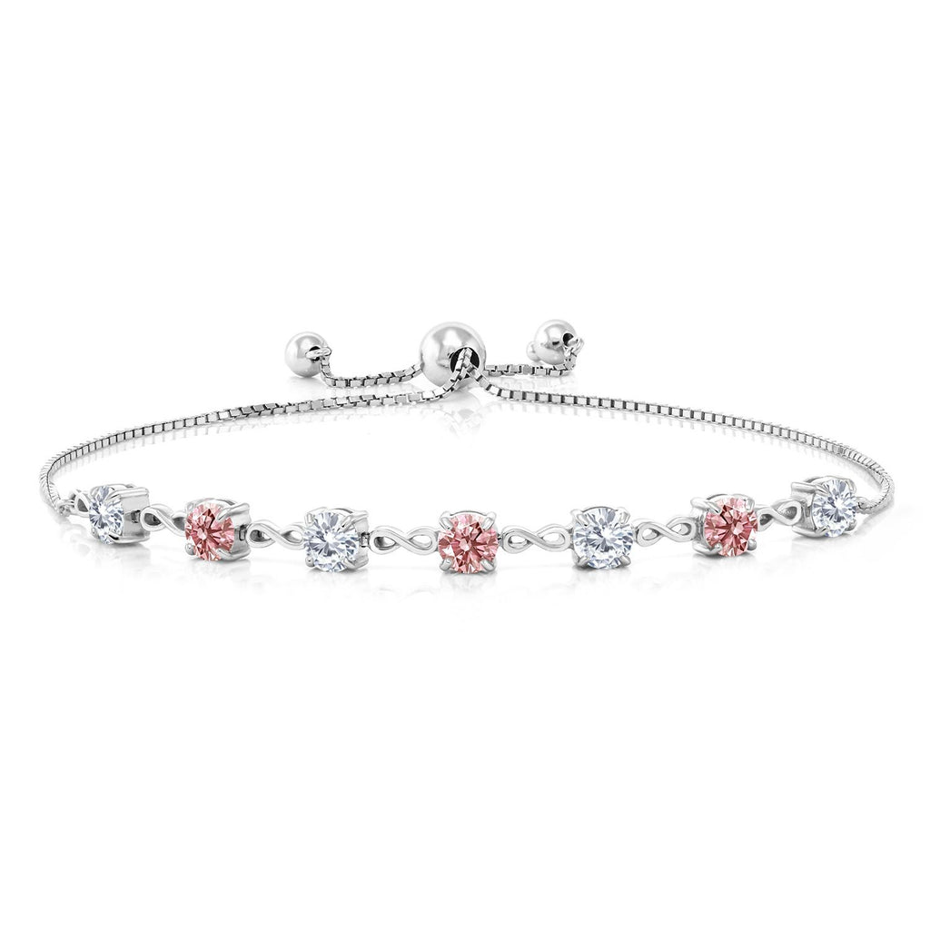 Gem Stone King 4.5MM Round Gemstone Birthstone and White Moissanite Infinity Tennis Bracelet for Women | 925 Sterling Silver | Fully Adjustable to 9 Inch | Fine Jewelry for Her Mom Wife
