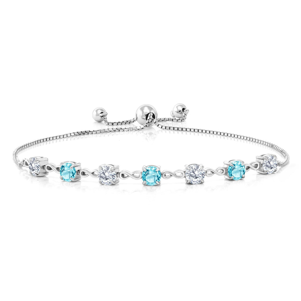 Gem Stone King 4.5MM Round Gemstone Birthstone and White Moissanite Infinity Tennis Bracelet for Women in 925 Sterling Silver | Adjustable Bolo Bracelet For Women | Easy-On Easy-Off