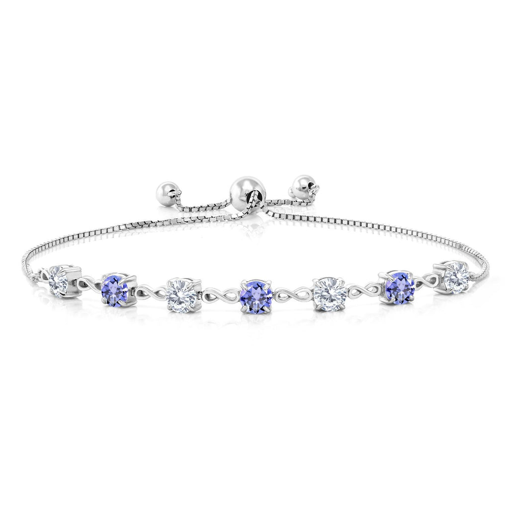 Gem Stone King 4.5MM Round Gemstone Birthstone and White Moissanite Infinity Tennis Bracelet for Women | 925 Sterling Silver | Fully Adjustable to 9 Inch | Fine Jewelry for Her Mom Wife