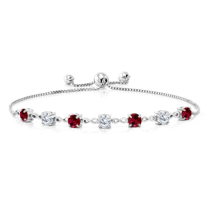 Gem Stone King 4.5MM Round Gemstone Birthstone and White Moissanite Infinity Tennis Bracelet for Women in 925 Sterling Silver | Adjustable Bolo Bracelet For Women | Easy-On Easy-Off