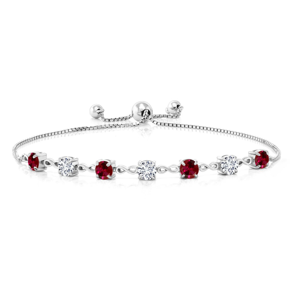Gem Stone King 4.5MM Round Gemstone Birthstone and White Lab Grown Diamond Infinity Tennis Bracelet for Women in 925 Sterling Silver | Fully Adjustable to 9 Inch | Fine Jewelry for Her Mom Wife