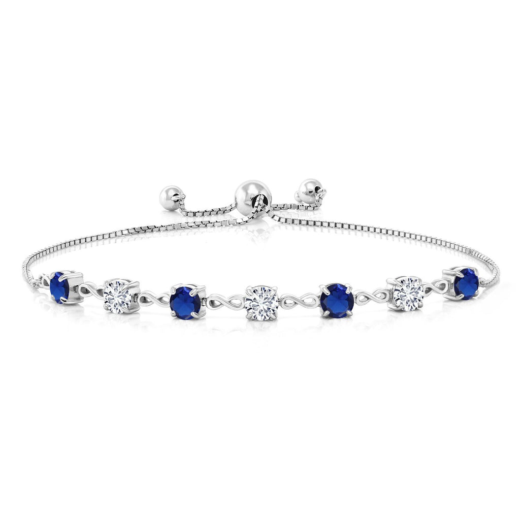 Gem Stone King 4.5MM Round Gemstone Birthstone and White Lab Grown Diamond Infinity Tennis Bracelet for Women in 925 Sterling Silver | Fully Adjustable to 9 Inch | Fine Jewelry for Her Mom Wife