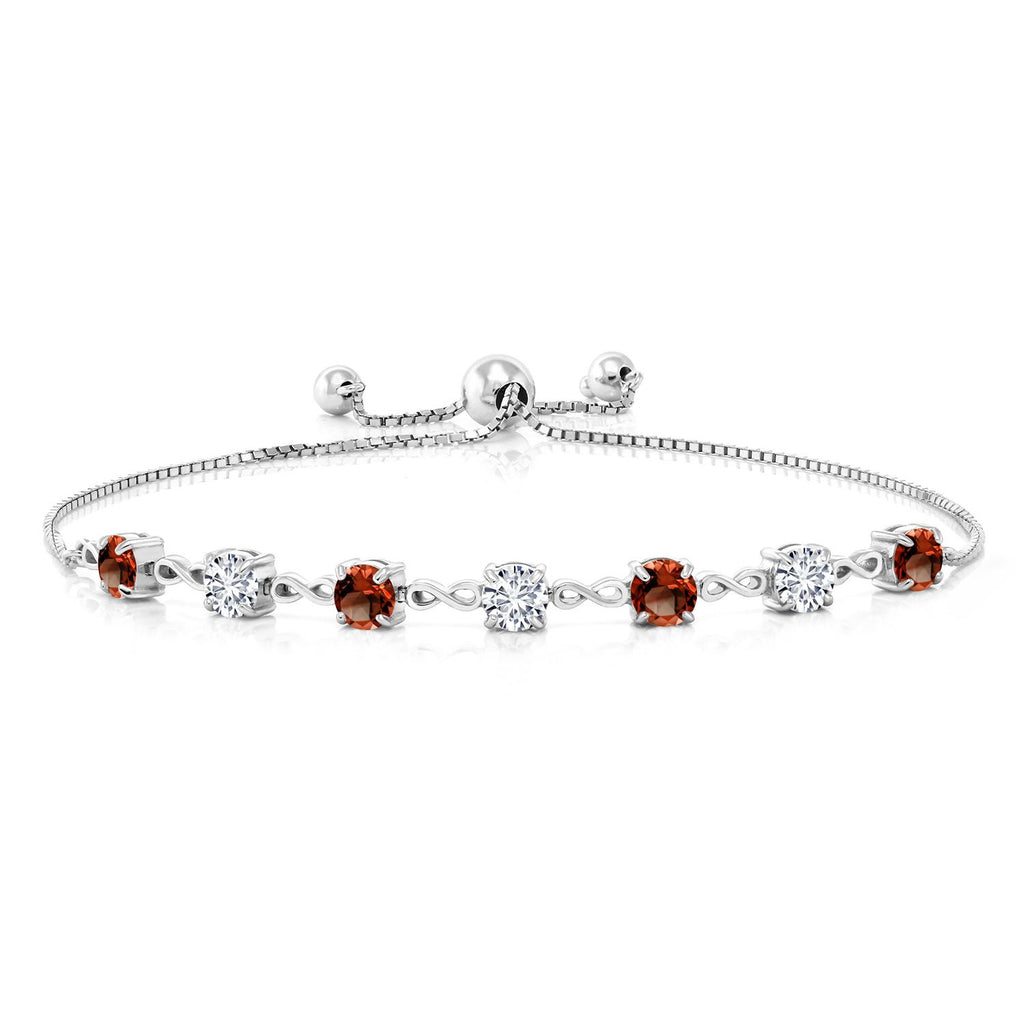 Gem Stone King 4.5MM Round Gemstone Birthstone and White Lab Grown Diamond Infinity Tennis Bracelet for Women in 925 Sterling Silver | Fully Adjustable to 9 Inch | Fine Jewelry for Her Mom Wife