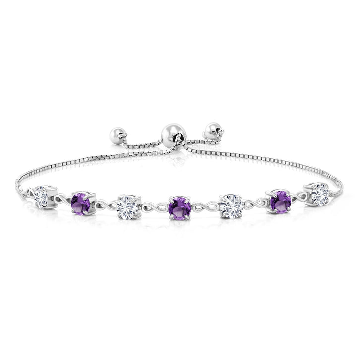 Gem Stone King 4.5MM Round Gemstone Birthstone and White Lab Grown Diamond Infinity Tennis Bracelet for Women | 925 Sterling Silver | Fully Adjustable to 9 Inch | Fine Jewelry for Her Mom Wife